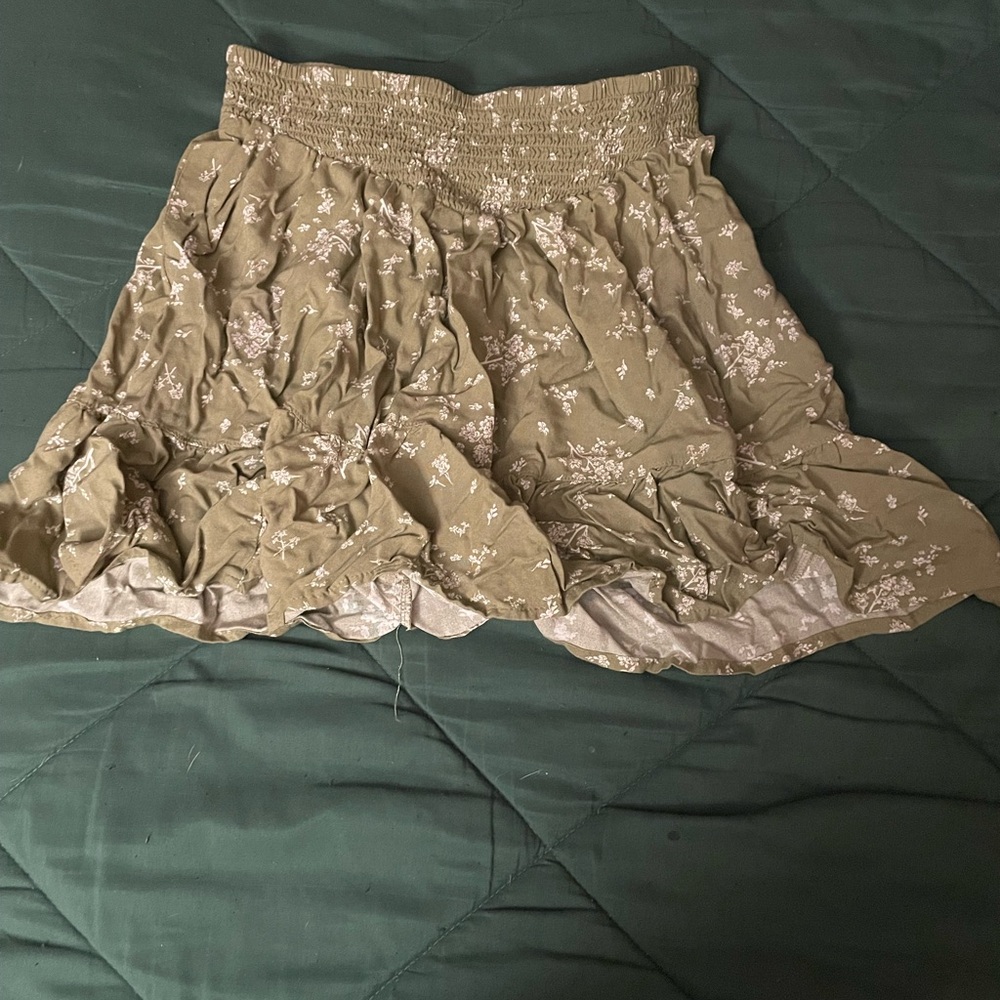 SO Olive Floral Smocked Mini Skirt